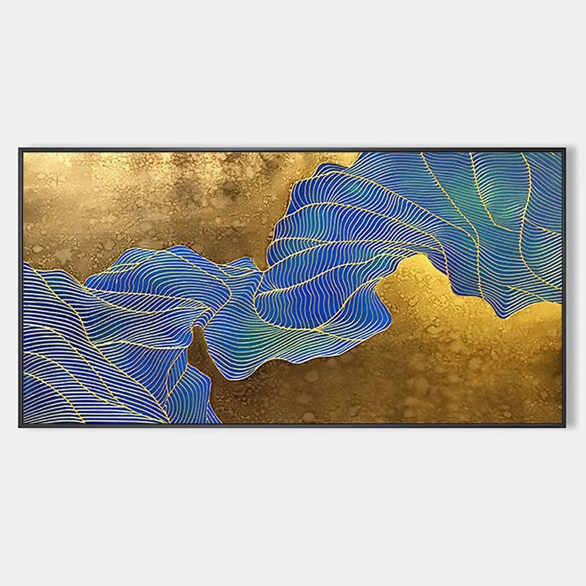 Abstract Blue and Gold Oil Painting