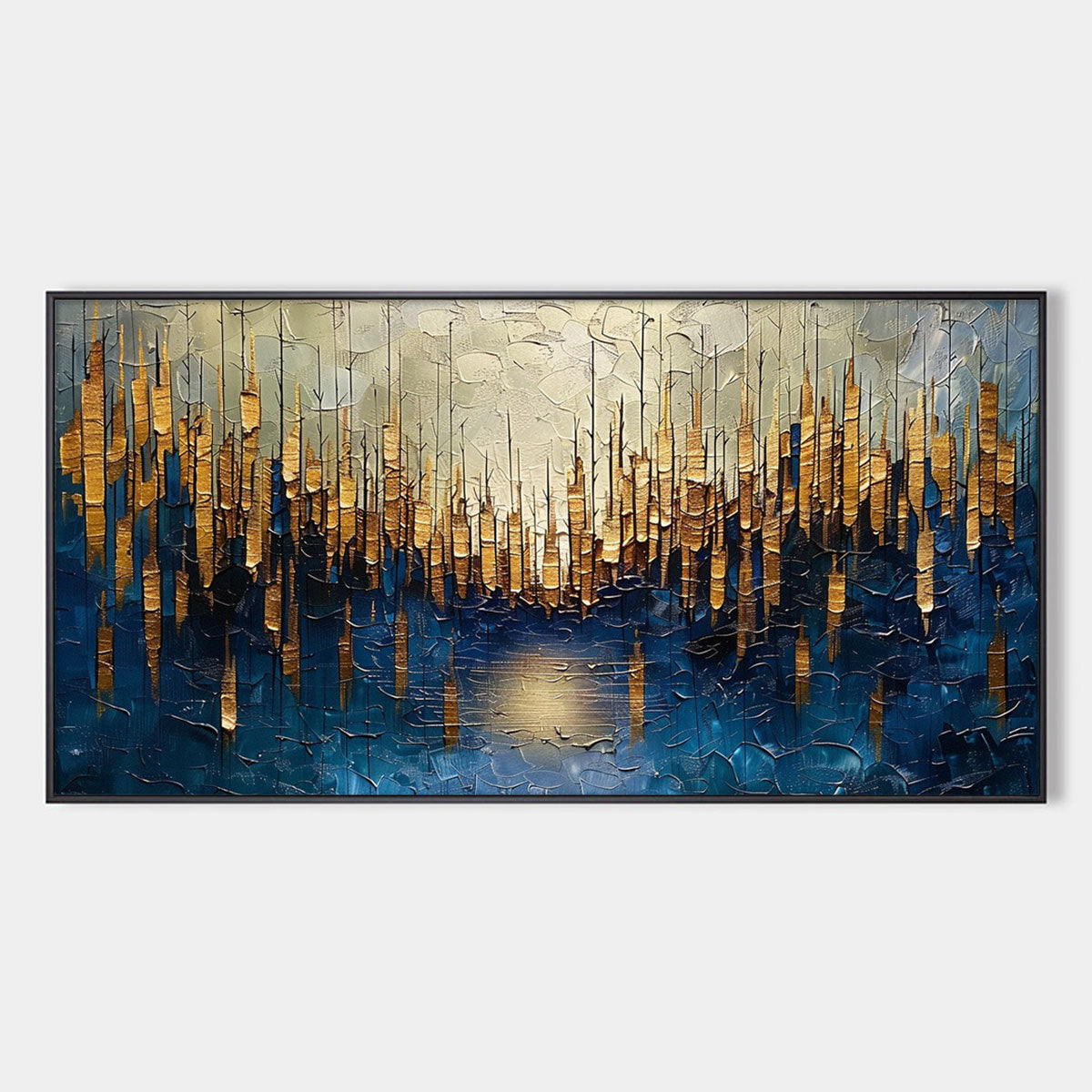 Golden Forest Reflection: Original Textured Landscape Oil Painting