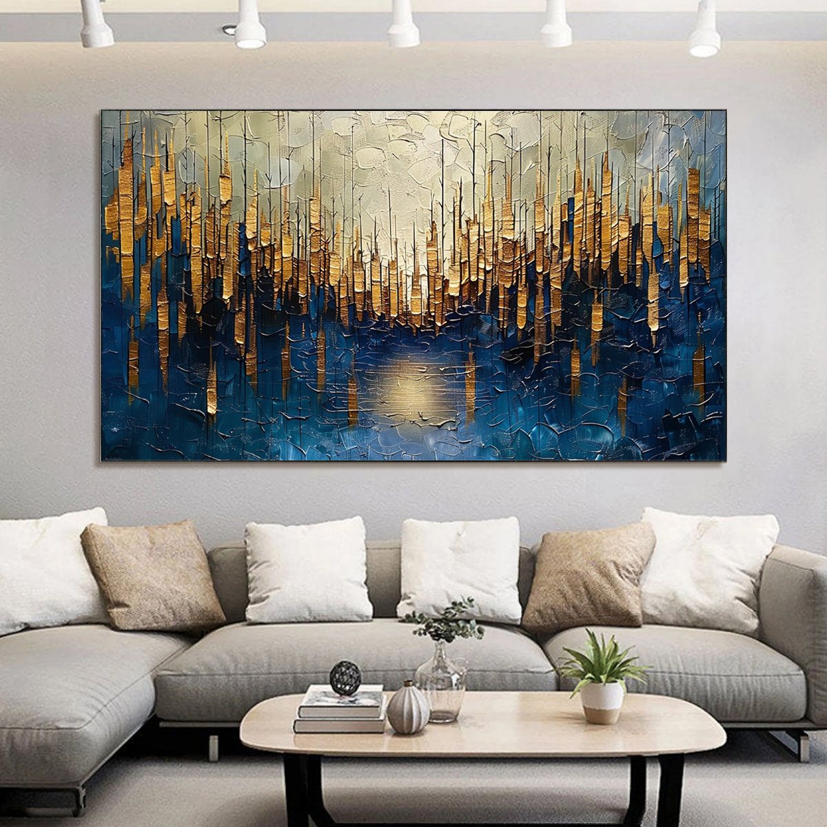 Golden Forest Reflection: Original Textured Landscape Oil Painting - Nature Wall Art