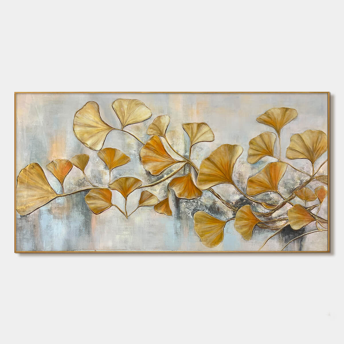 Golden Ginkgo: Textured Gold Leaf Oil Painting Canvas Wall Art Botanical Decor