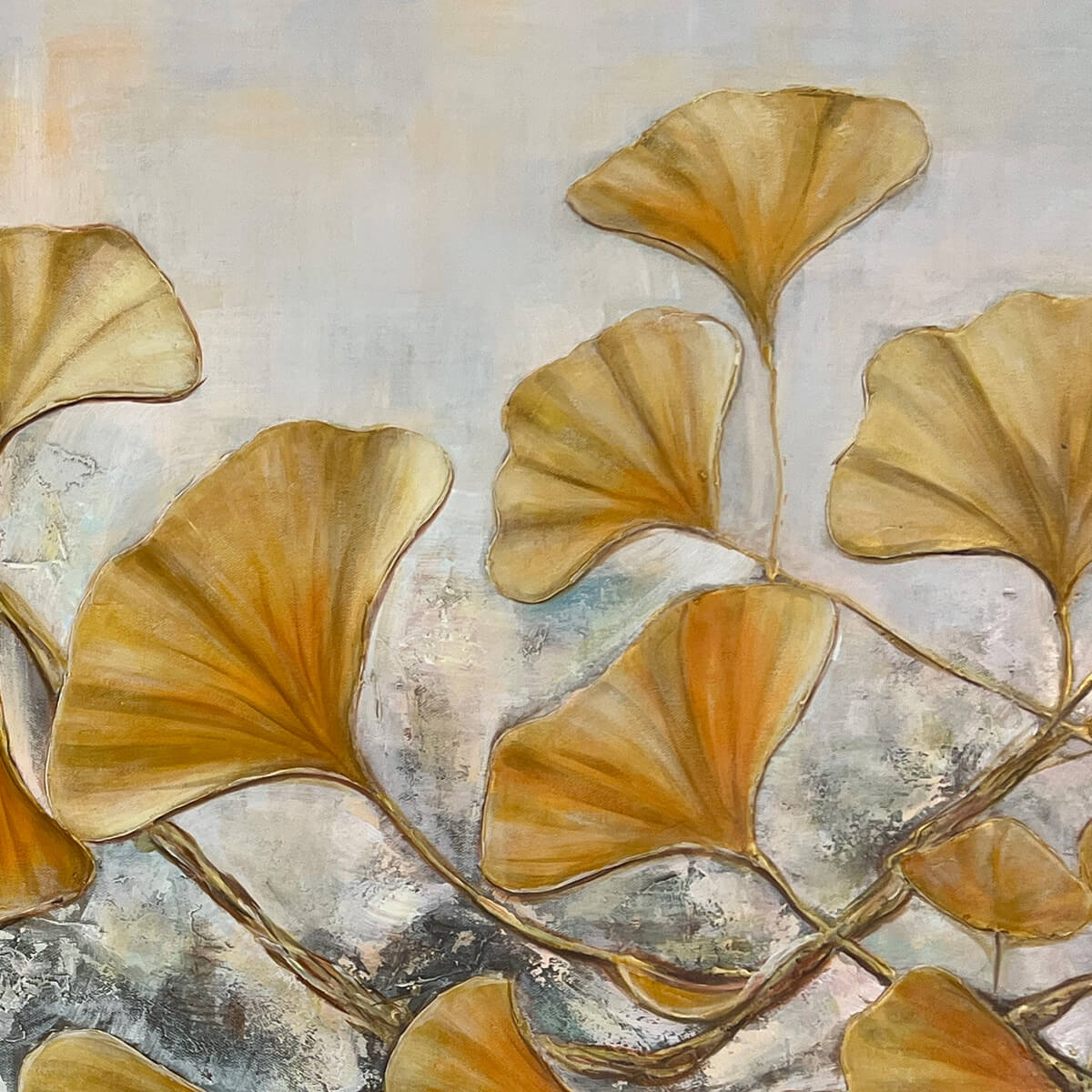 GOLDEN GINKGO: Textured Gold Leaf Oil Painting on Canvas