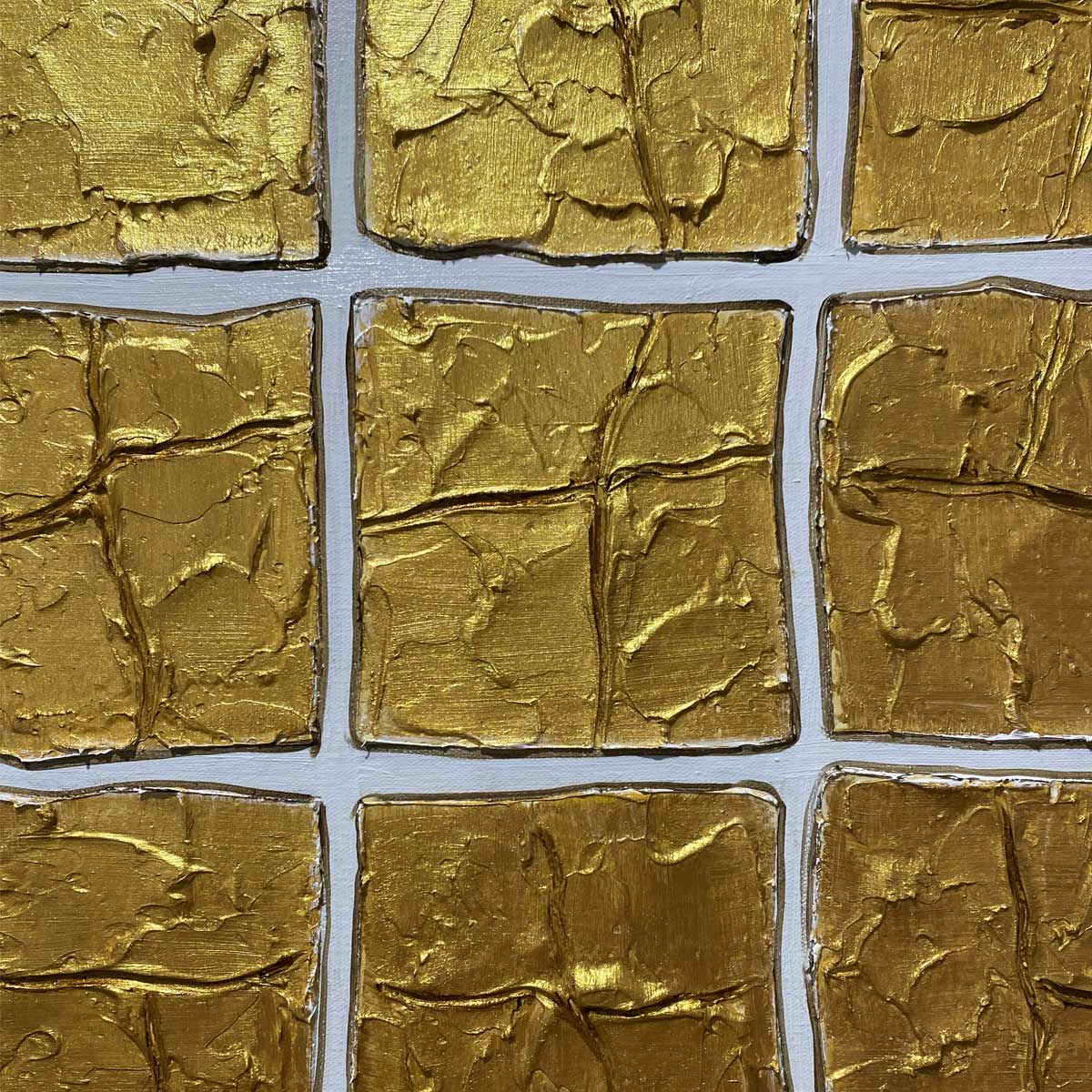 GOLDEN GRID: Textured Minimalist Abstract Oil Painting in Gold
