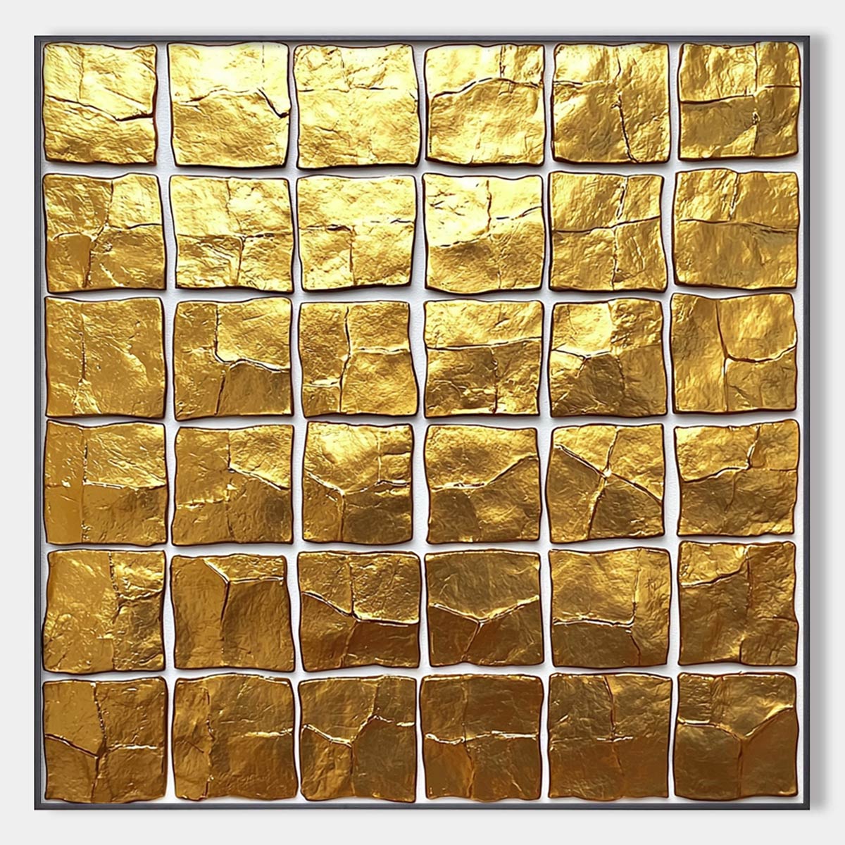 Golden Grid: Original Textured Minimalist Abstract Oil Painting - Gold Wall Art Decor