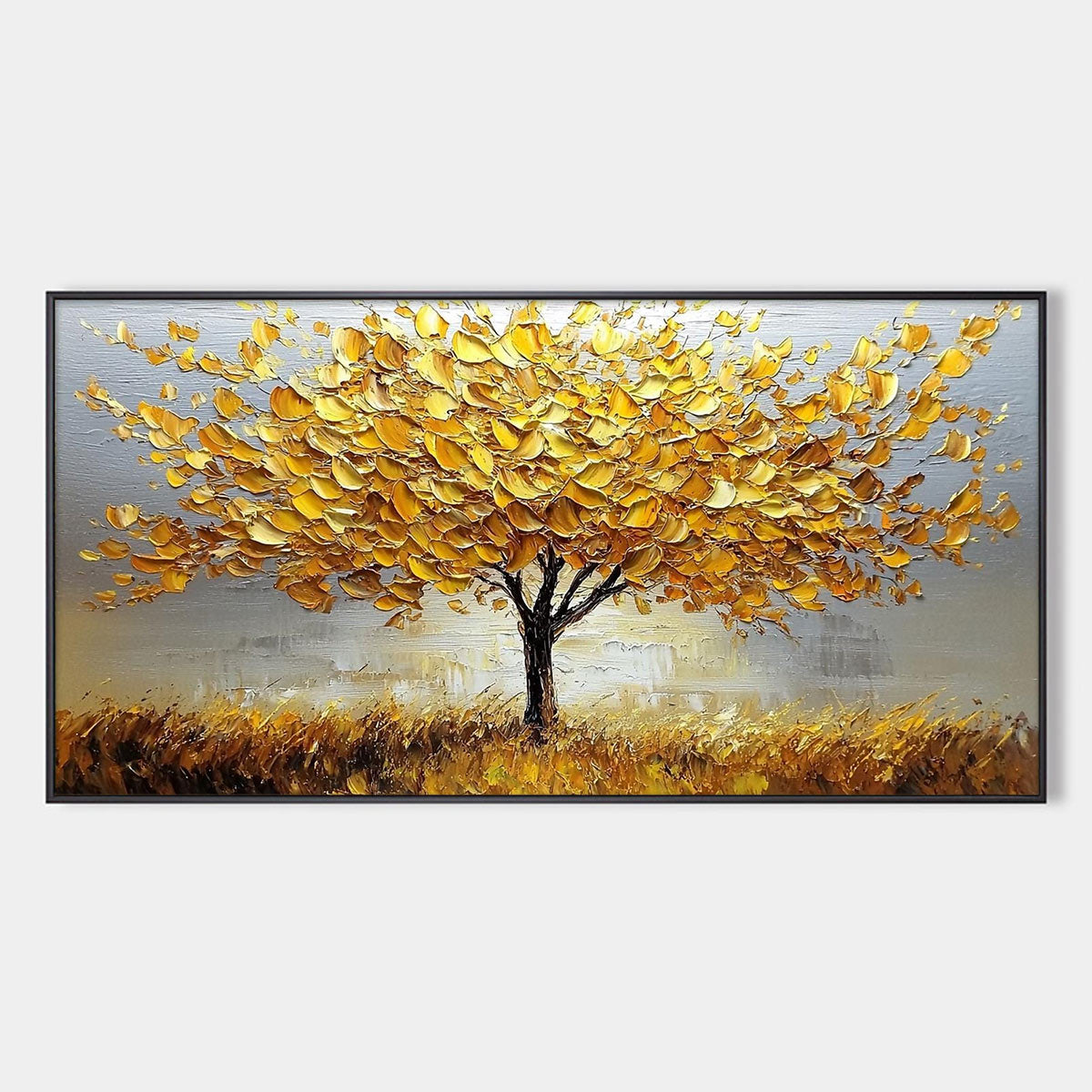 Golden Harvest: Original Impasto Golden Tree Oil Painting - Textured Landscape Wall Art