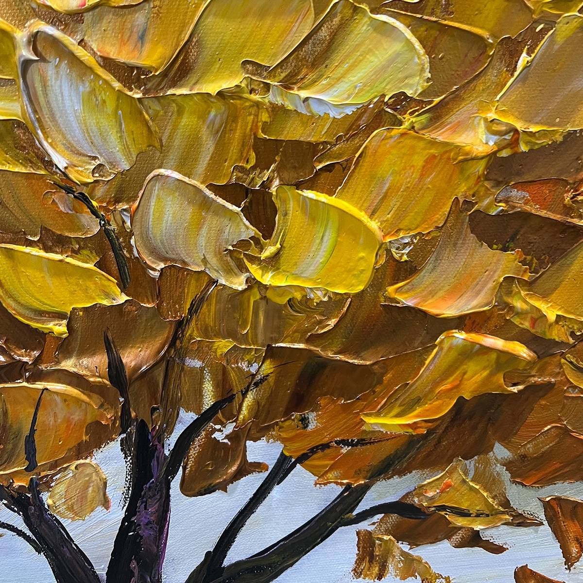 GOLDEN HARVEST: Textured Impasto Golden Tree Oil Painting