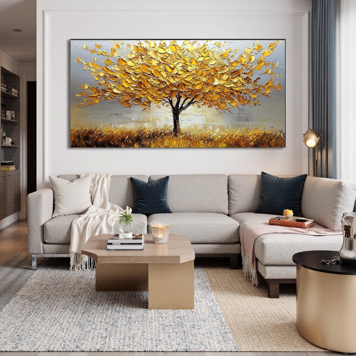 Golden Harvest: Original Impasto Golden Tree Oil Painting - Textured Landscape Wall Art