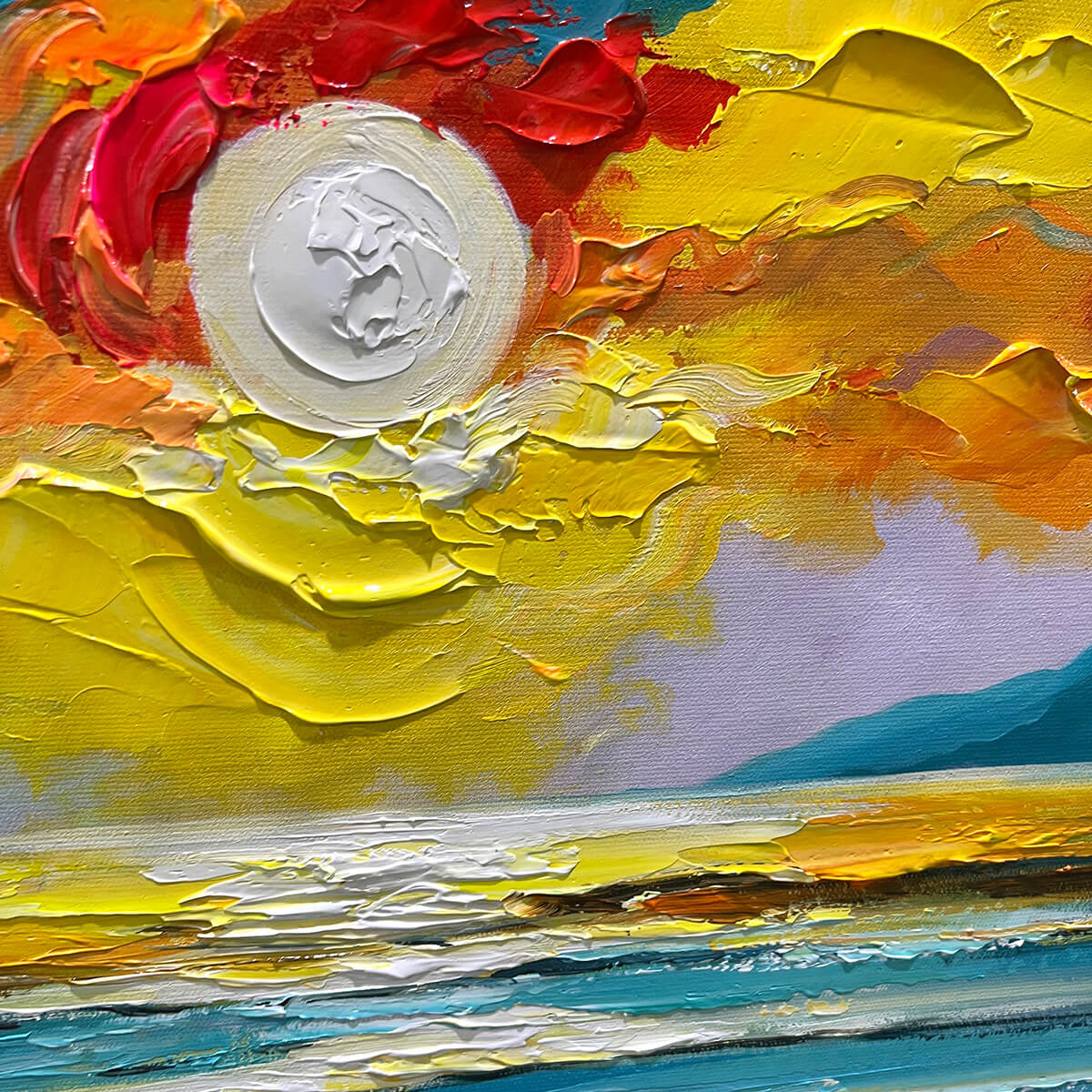 GOLDEN HORIZON: Vibrant Sunset Seascape Oil Painting