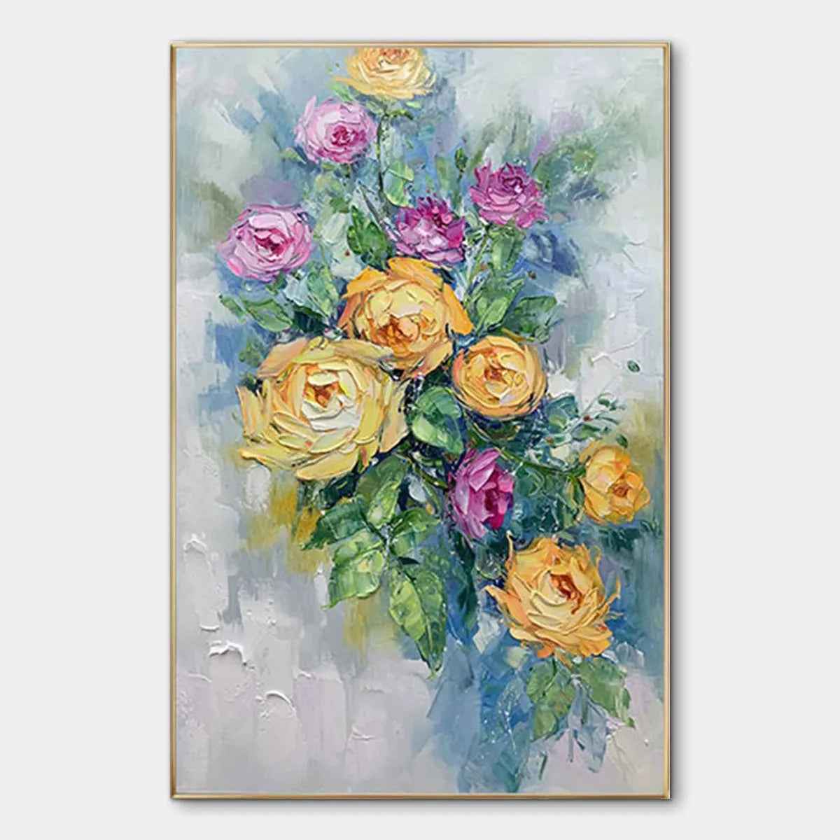 Vertical Textured Floral Oil Painting on Canvas