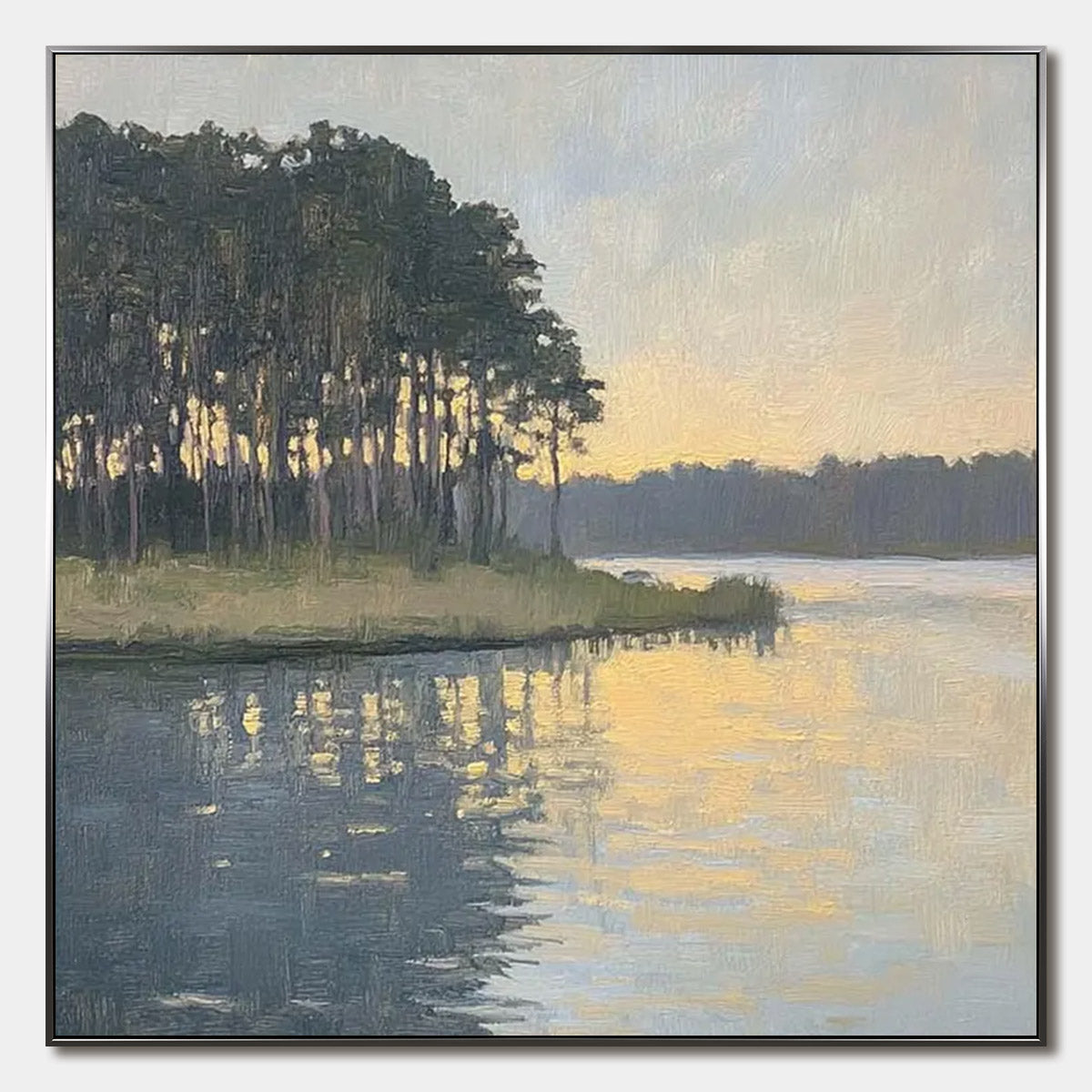 Golden Hour Serenity: Tranquil Landscape Oil Painting – MontCarta