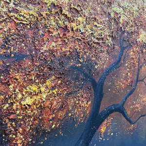 GOLDEN HOUR: Textured Tree Painting, Impasto Wall Art, Panoramic Canvas, Landscape Decor