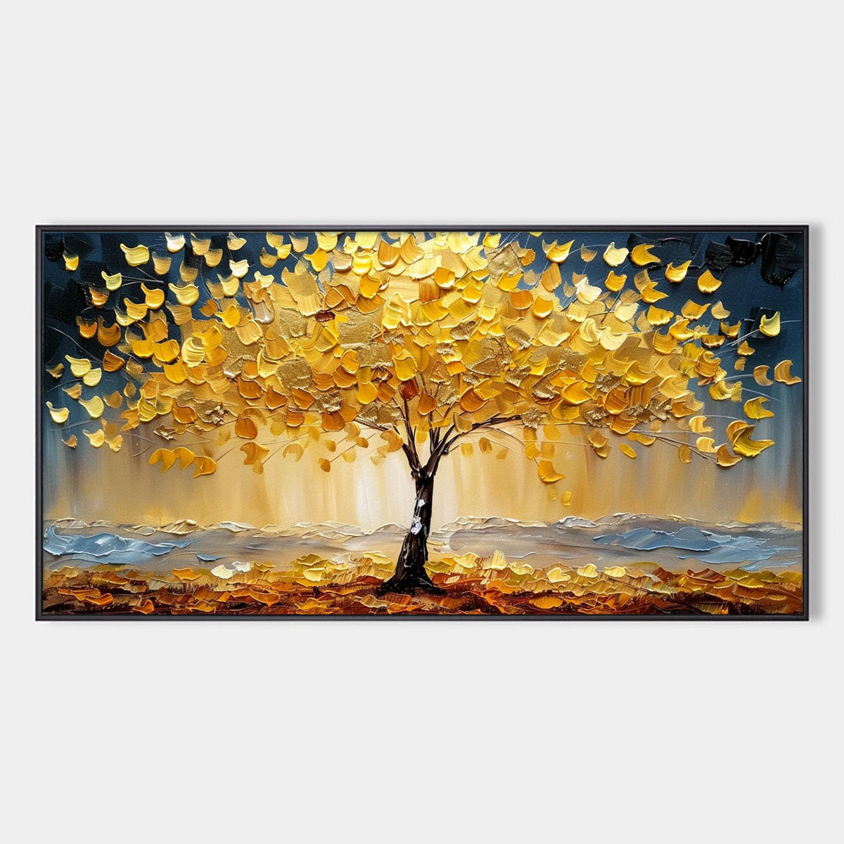 Golden Majesty: Original Textured Impasto Golden Tree Oil Painting - Nature Wall Art