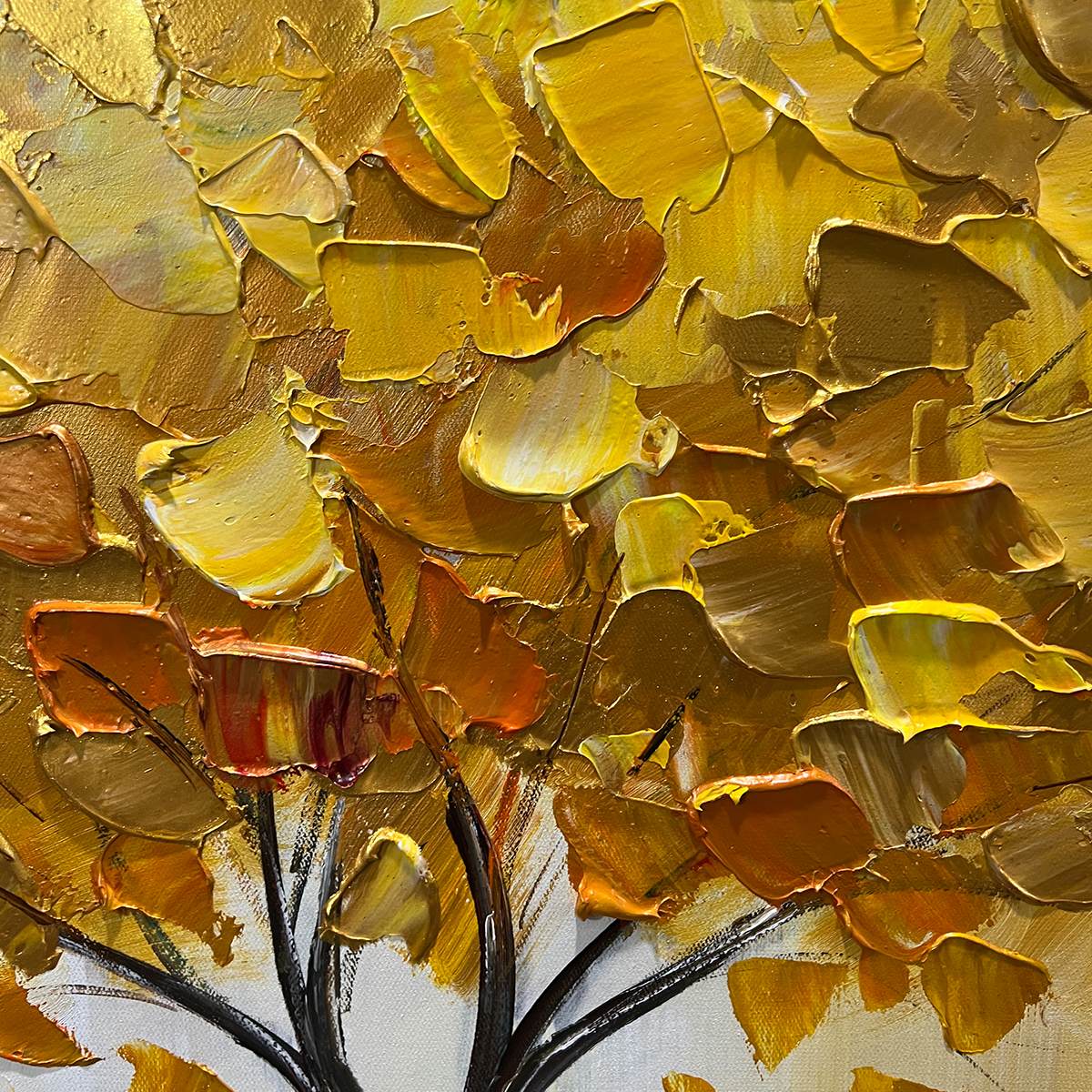 GOLDEN MAJESTY: Textured Impasto Golden Tree Oil Painting