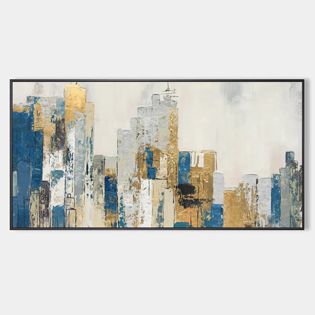 Abstract Cityscape Oil Painting in Gold and Blue