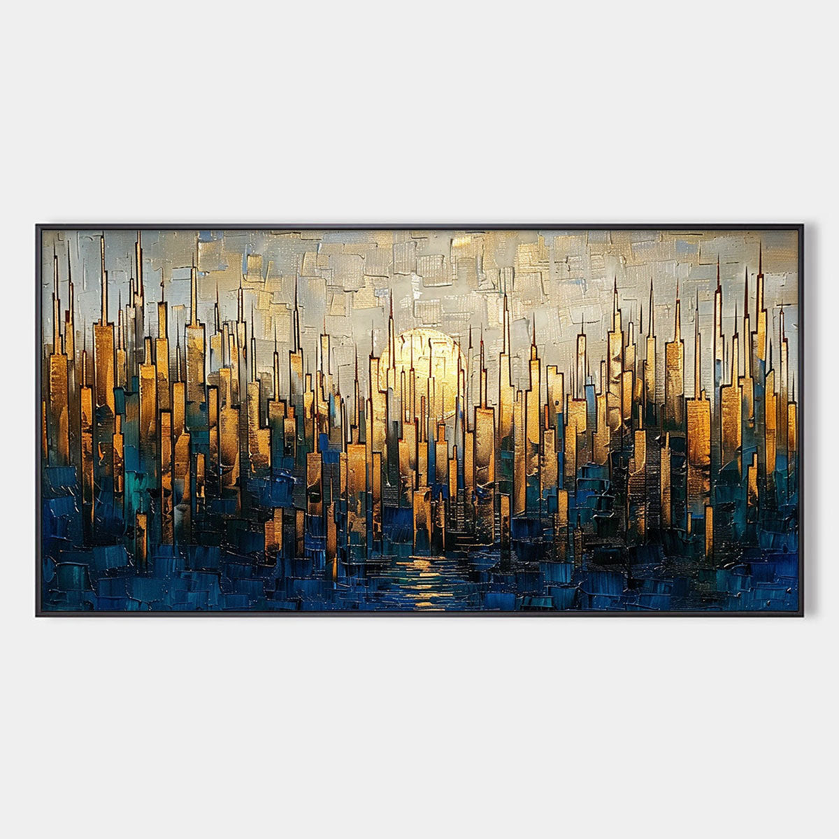 Golden Metropolis: Original Textured Cityscape Oil Painting - Urban Wall Art