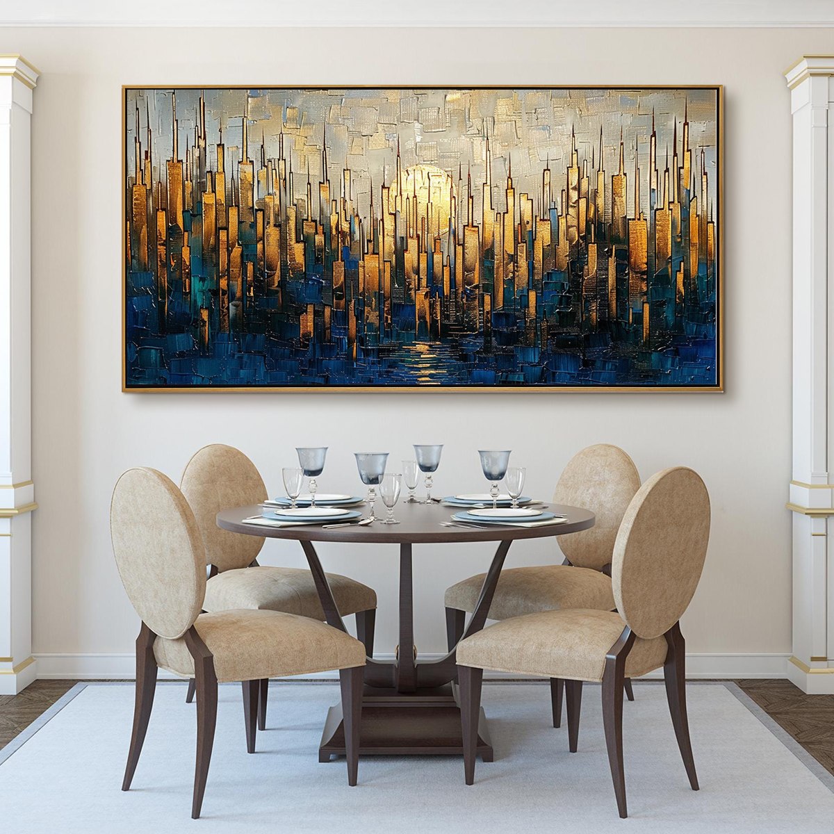 Golden Metropolis: Original Textured Cityscape Oil Painting - Urban Wall Art