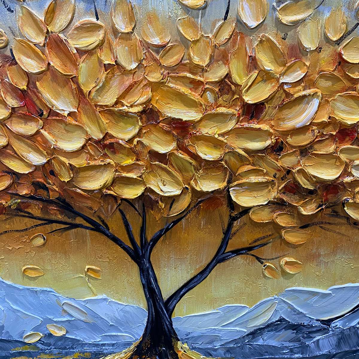 GOLDEN RESILIENCE: Textured Landscape Oil Painting