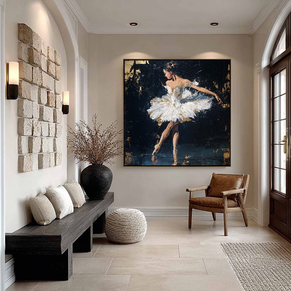 GOLDEN REVERIE: Textured Gold Leaf Ballerina Portrait Painting