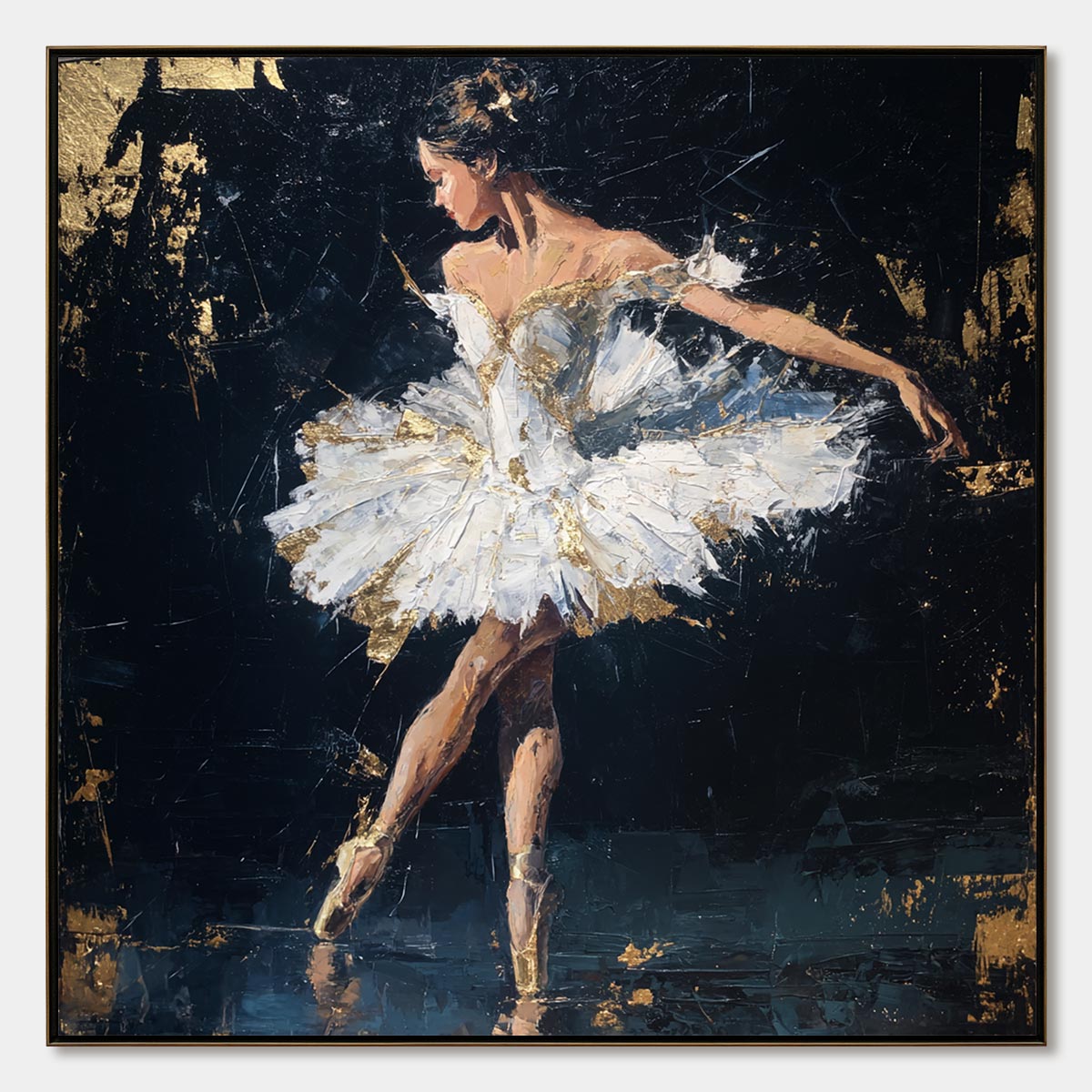 GOLDEN REVERIE: Textured Gold Leaf Ballerina Portrait Painting