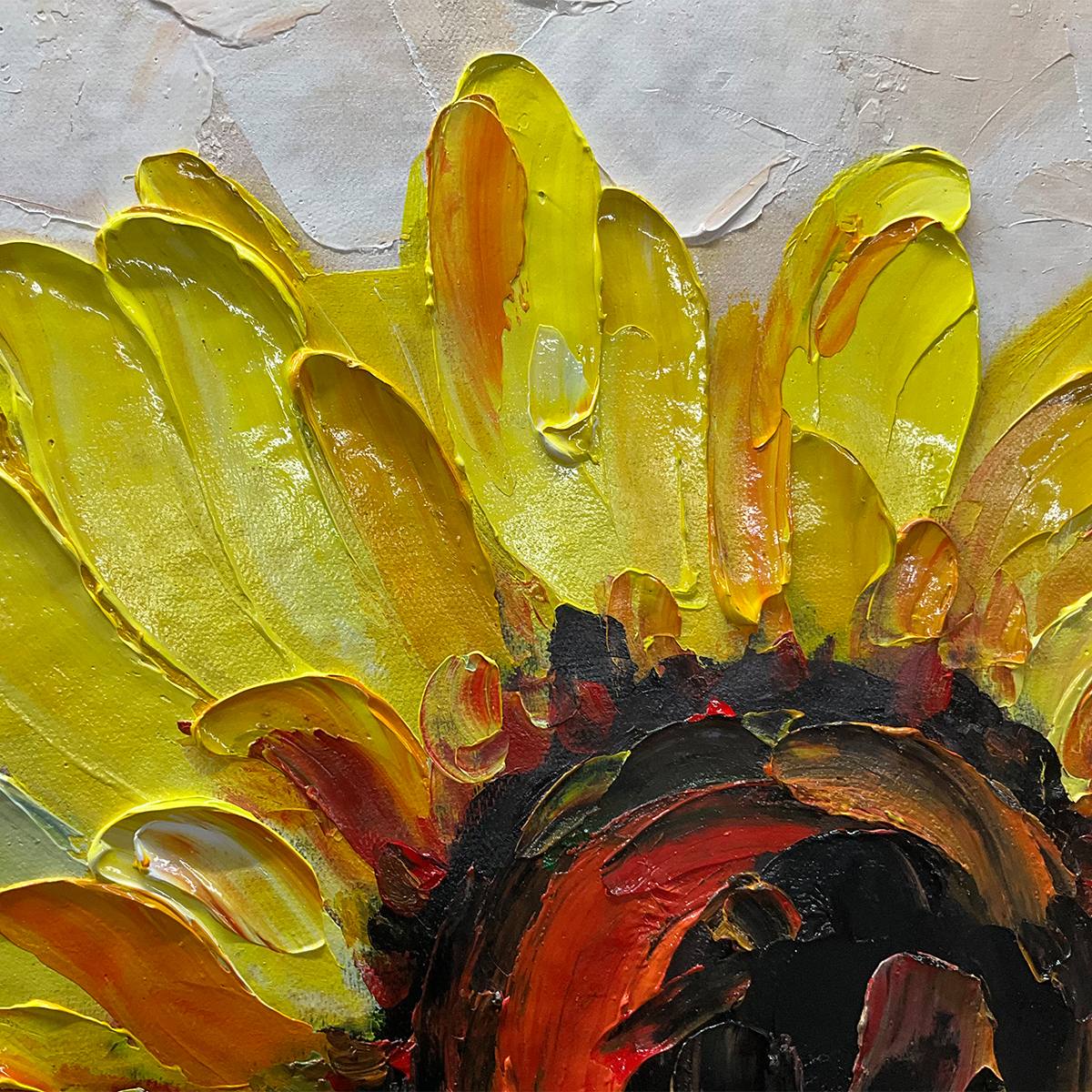 GOLDEN TRIO: Impasto Sunflower Oil Painting in Vibrant Yellows