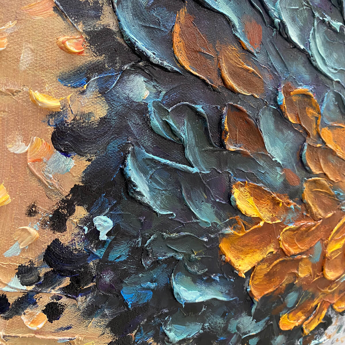 GOLDEN WHISPERS: Textured Abstract Tree Oil Painting