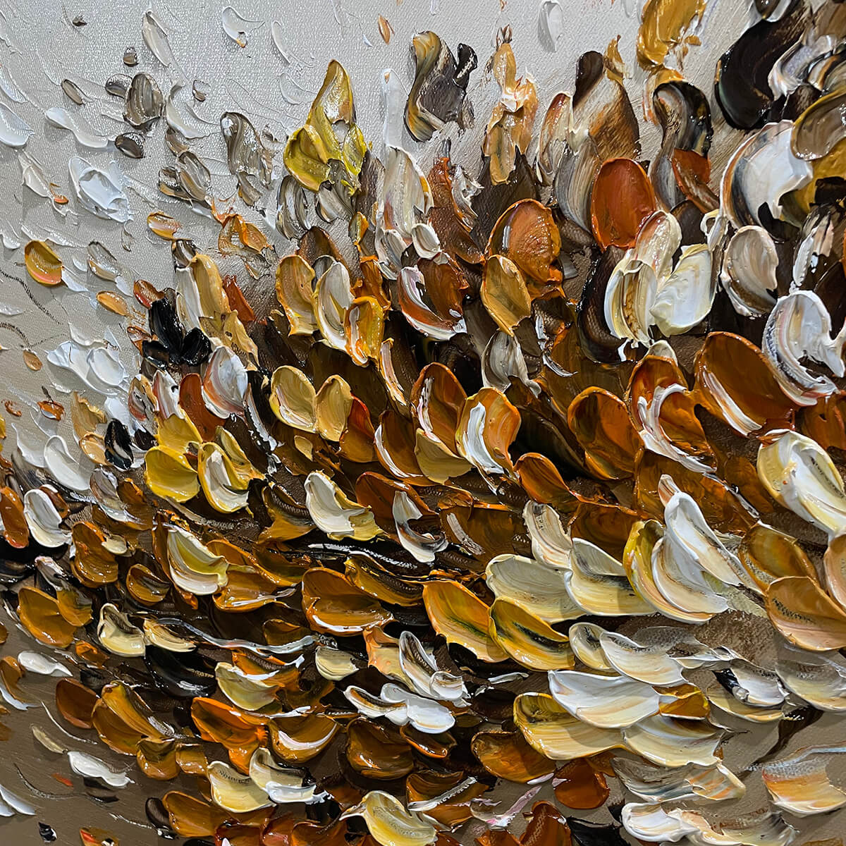 GOLDEN WHISPERS: Textured Golden Tree Impasto Oil Painting