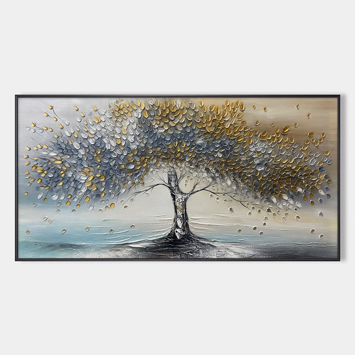 Golden Whispers: Original Textured Tree Landscape Oil Painting - Nature Wall Art