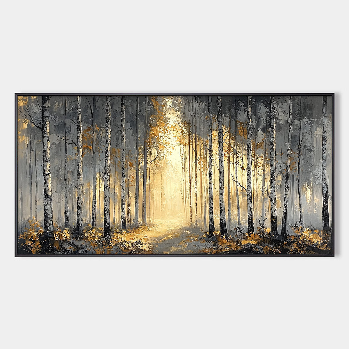 Golden Woods: Original Atmospheric Forest Landscape Oil Painting - Tranquil Forest Wall Art Decor