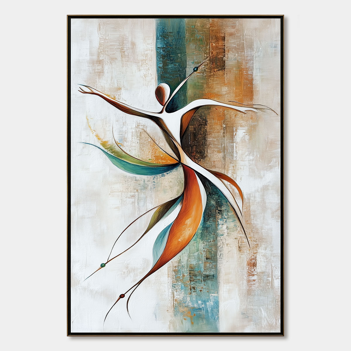 Grace in Motion: Original Abstract Figurative Oil Painting - Colorful Vertical Dancer Wall Art