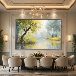 GREEN HAVEN: Green Forest Lake Painting