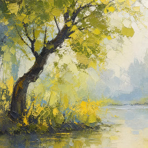 GREEN HAVEN: Green Forest Lake Painting