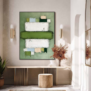 GREENFIELD ARENA: Textured Abstract Sports Painting with Minimalist Green Tones