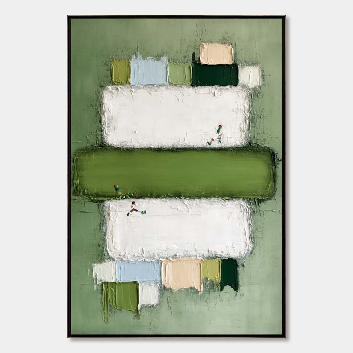 GREENFIELD ARENA: Textured Abstract Sports Painting with Minimalist Green Tones