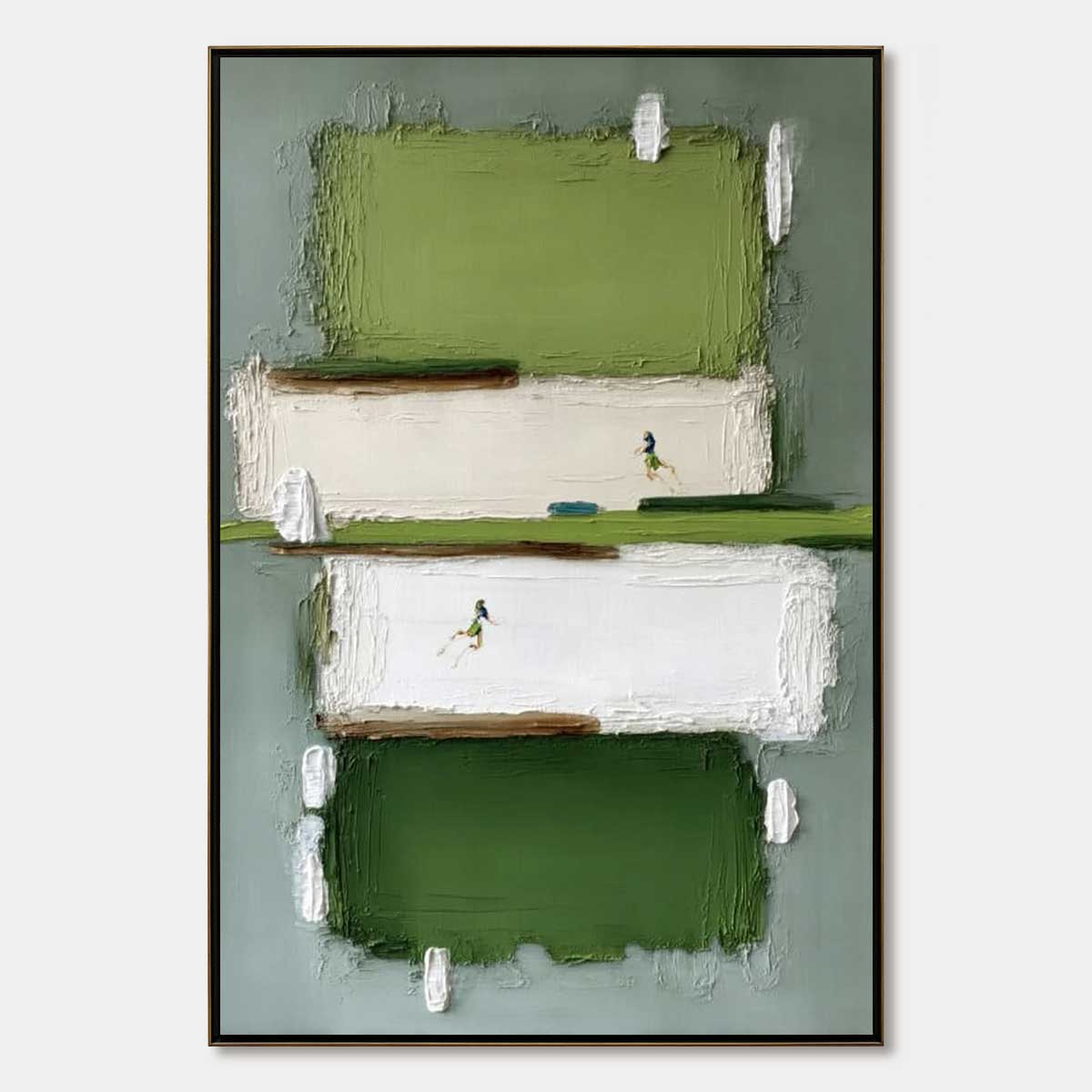 GREENFIELD DASH: Textured Abstract Sports Painting in Green and White