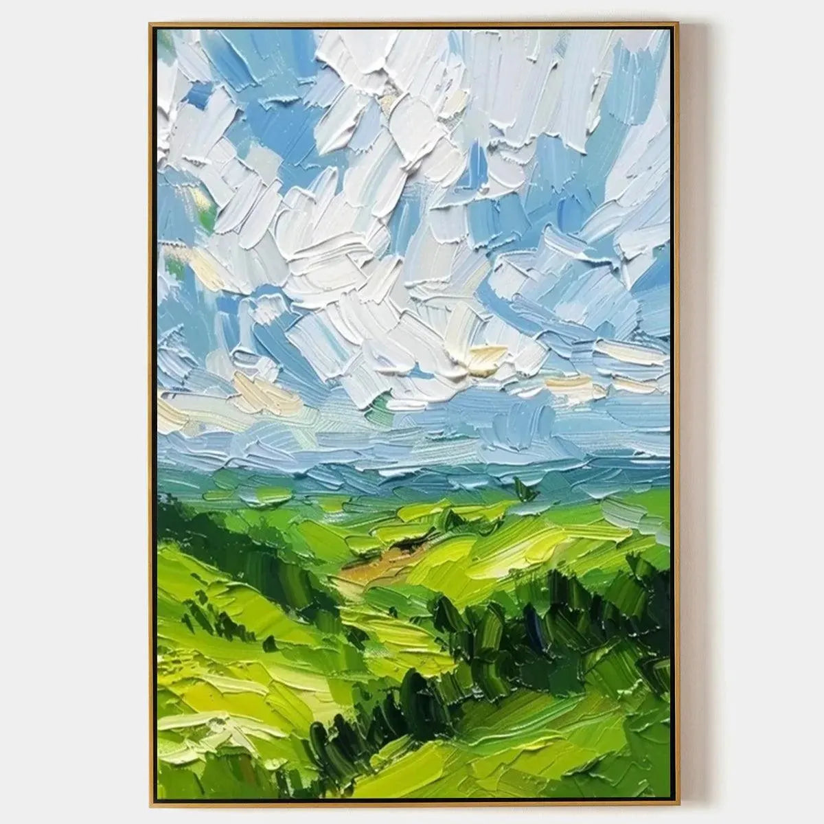 GREEN VALLEY VISTA: Textured Landscape Painting, Impasto Wall Art, Vertical  Canvas, Nature Decor, image size:1200x1200