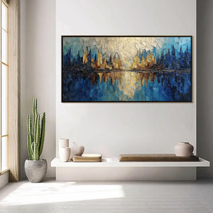 Golden Horizon Abstract Cityscape Textured Oil Painting Wall Art