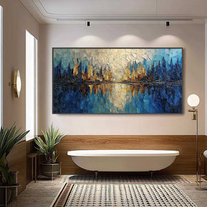 Golden Horizon Abstract Cityscape Textured Oil Painting Wall Art
