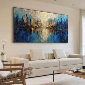Golden Horizon Abstract Cityscape Textured Oil Painting Wall Art