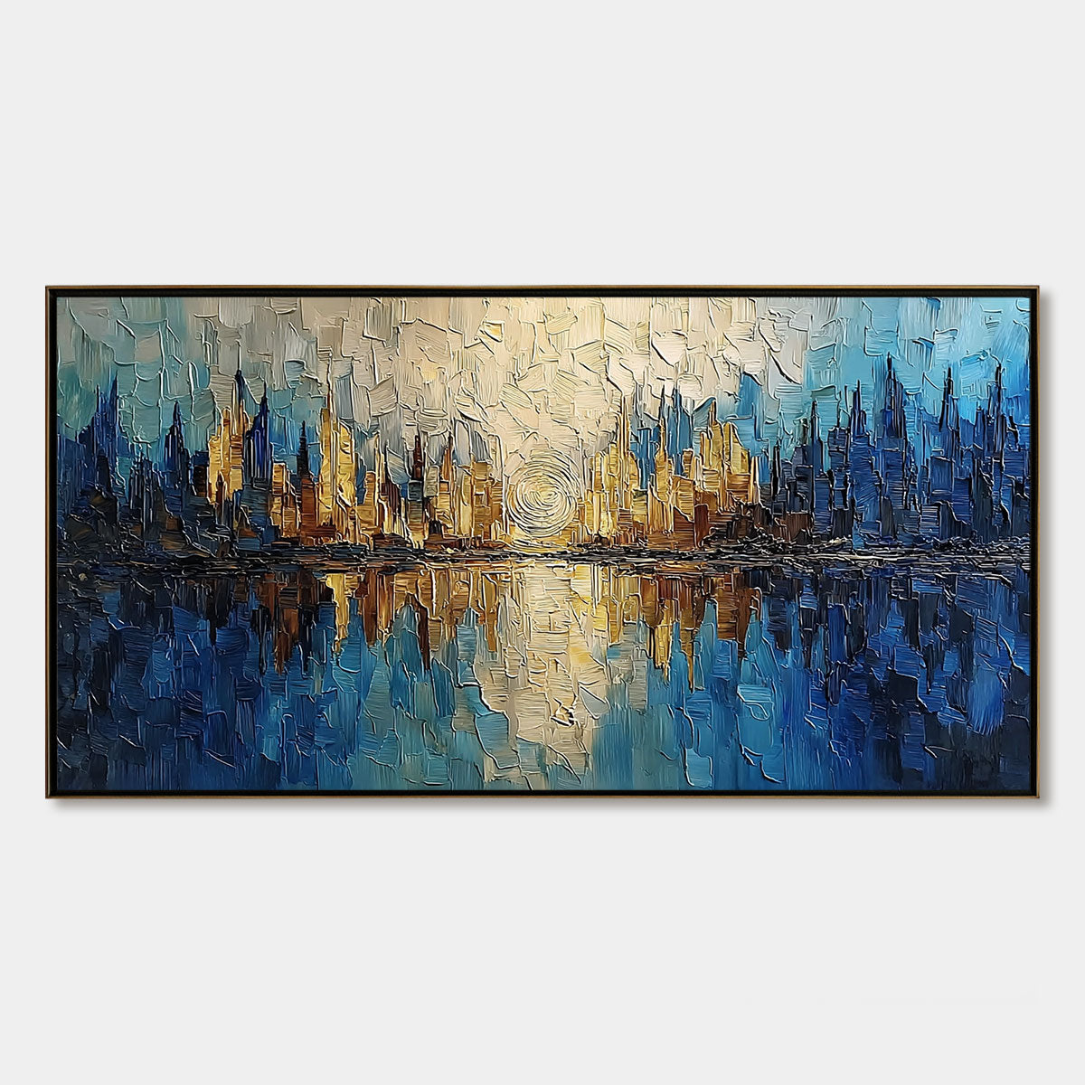 Golden Horizon Abstract Cityscape Textured Oil Painting Wall Art