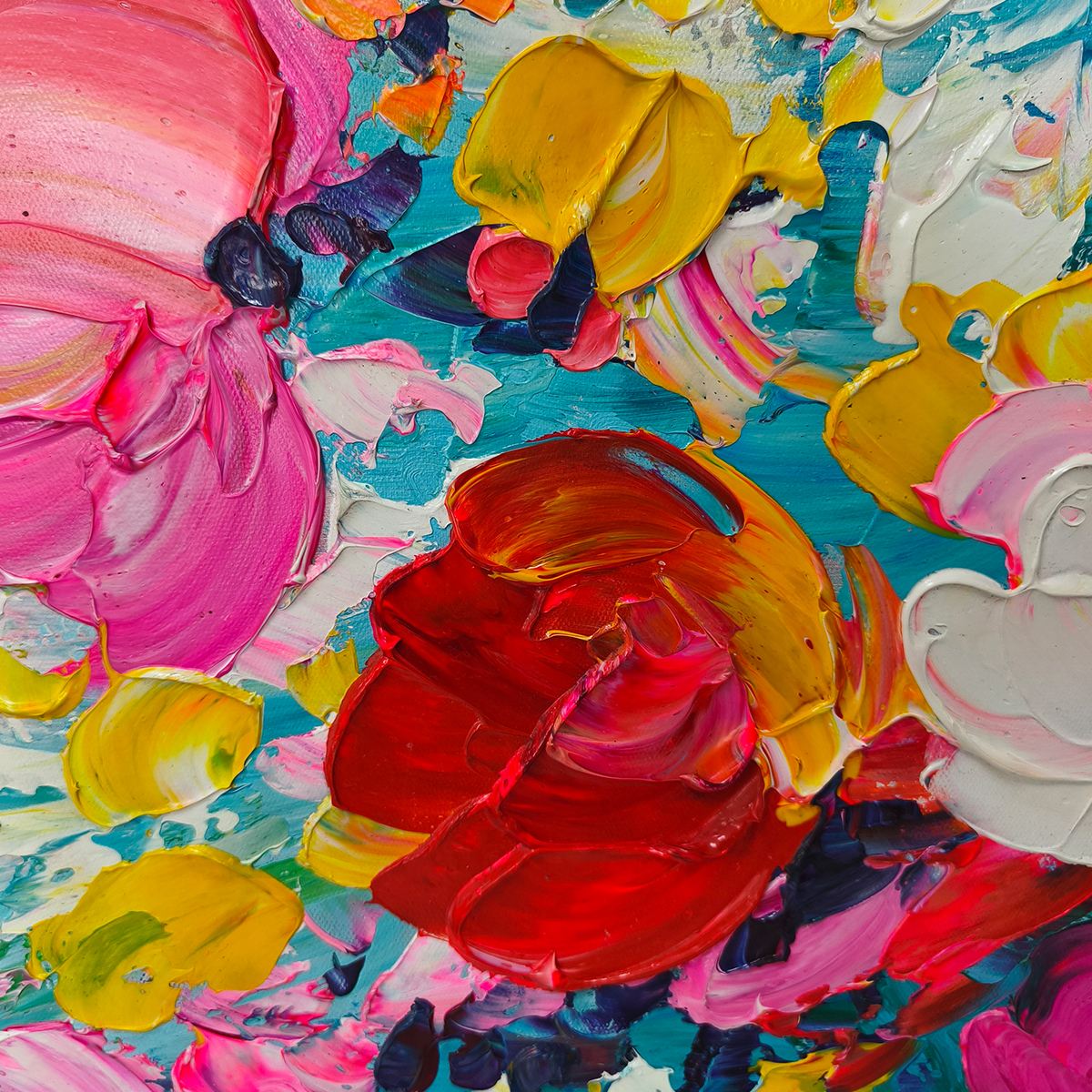 Ready to Ship |Hand-Painted Floral Oil Painting - Vibrant Garden Art
