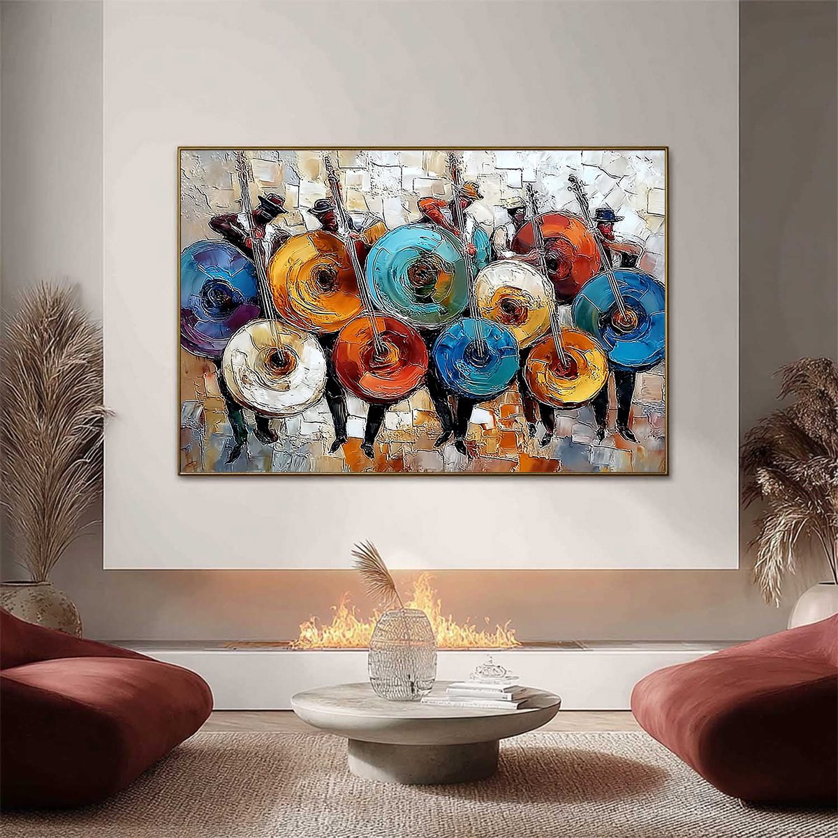 HARMONY IN HUES: Textured Palette Knife Painting of Musicians