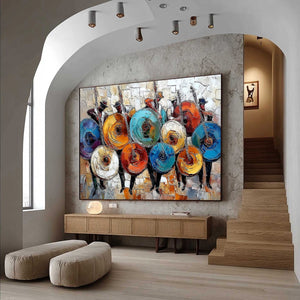 HARMONY IN HUES: Textured Palette Knife Painting of Musicians