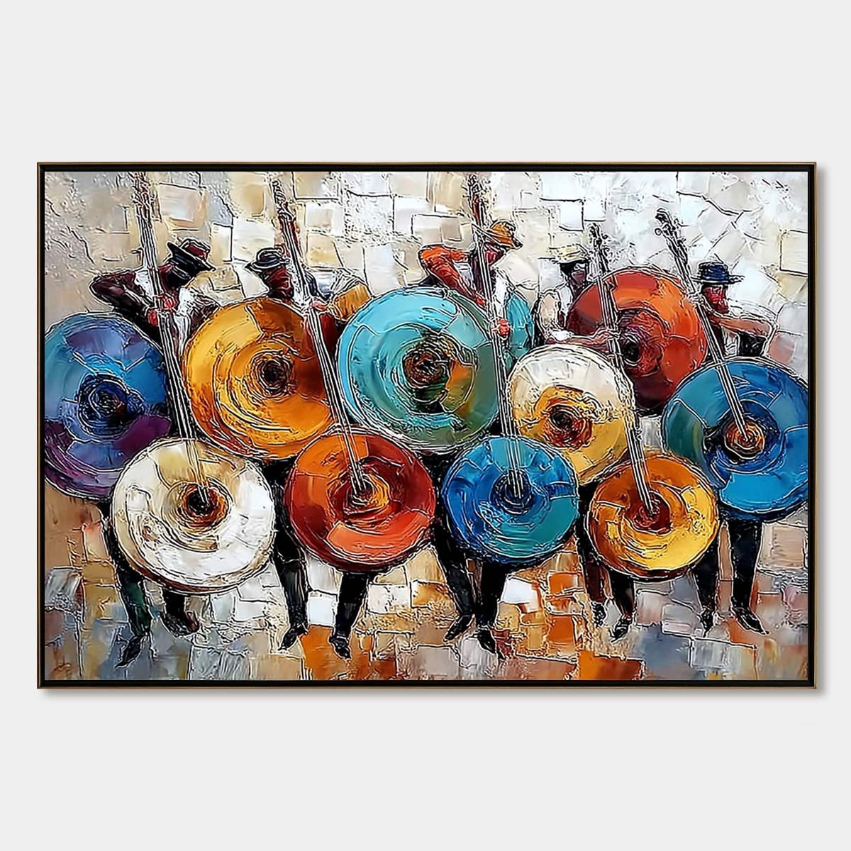 HARMONY IN HUES: Textured Palette Knife Painting of Musicians