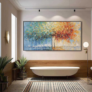HARMONY IN TRANSITION: Colorful Palette Knife Tree Landscape Oil Painting