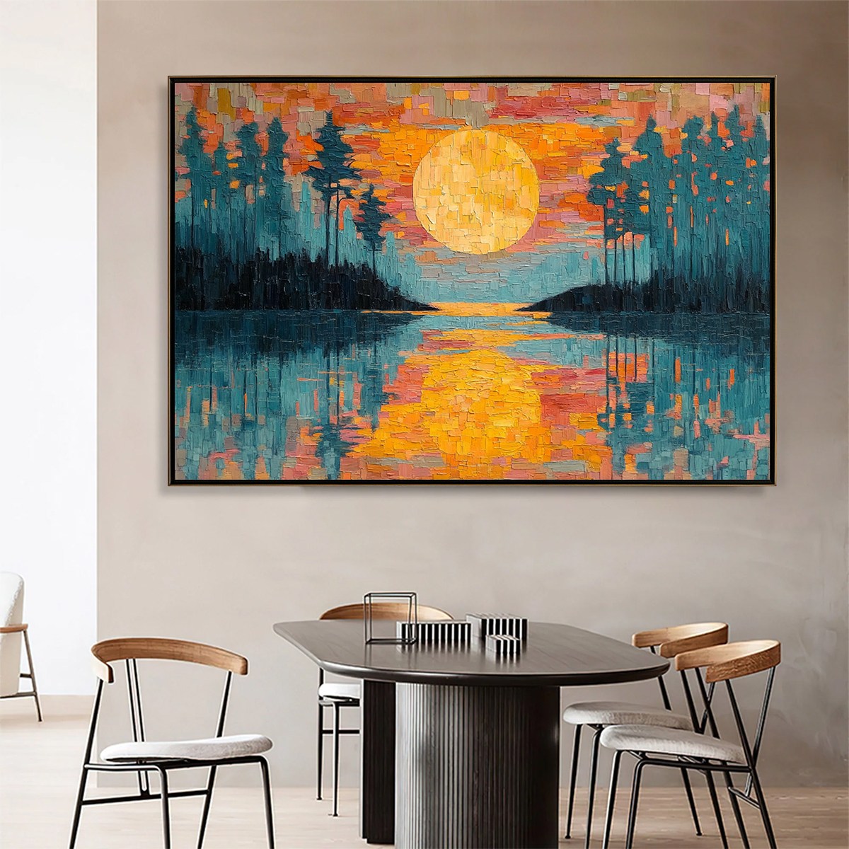 HARVEST MOON: Textured Impasto Landscape Oil Painting