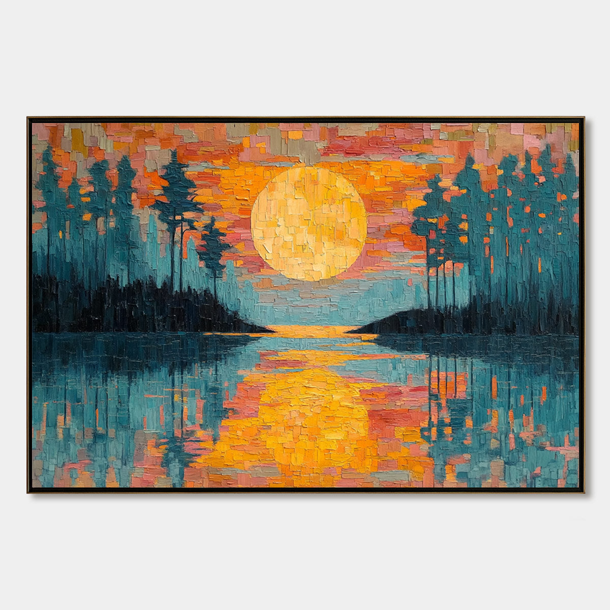 HARVEST MOON: Textured Impasto Landscape Oil Painting