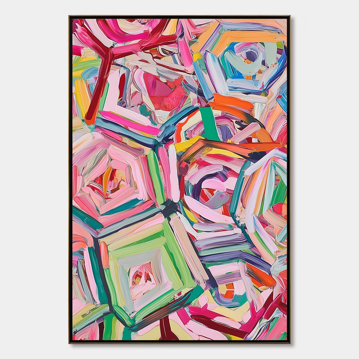 Hexagonal Harmony: Textured Abstract Impasto Oil Painting