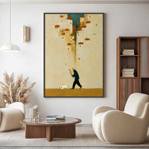 HOMEWARD BOUND: Textured Figurative Painting of Man and Dog