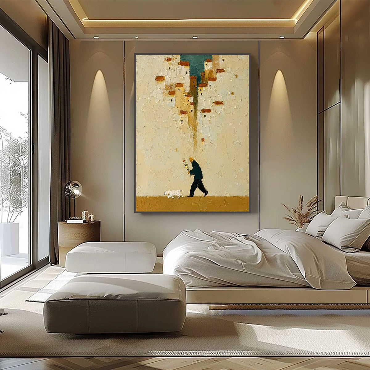 HOMEWARD BOUND: Textured Figurative Painting of Man and Dog