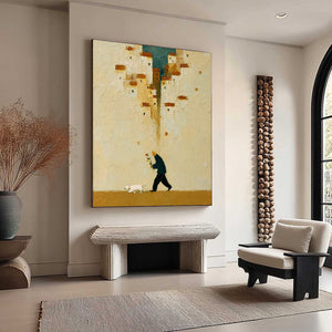 HOMEWARD BOUND: Textured Figurative Painting of Man and Dog