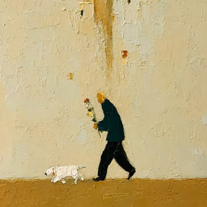 HOMEWARD BOUND: Textured Figurative Painting of Man and Dog